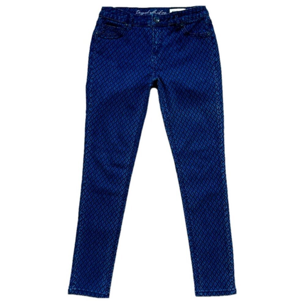 Foxy Jeans Olivia Jegging Mid Rise Diamond Pattern Dark Blue Wash - Size 29